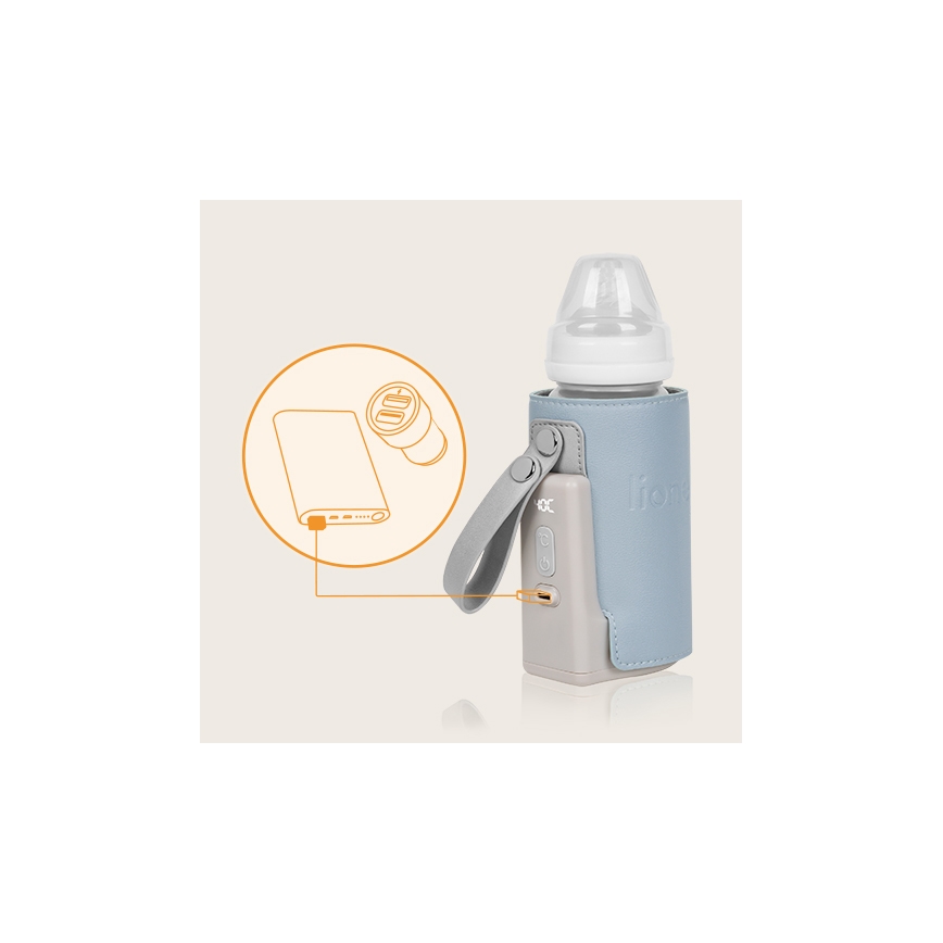 Lionelo - Laetav pudeli soojendaja THERMUP GO PLUS 10W/5V sinine/hall