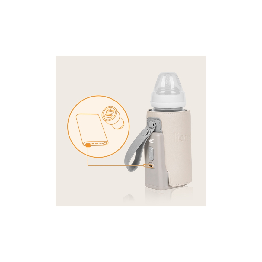 Lionelo - Laetav pudelisoojendi THERMUP GO PLUS 10W/5V, beež