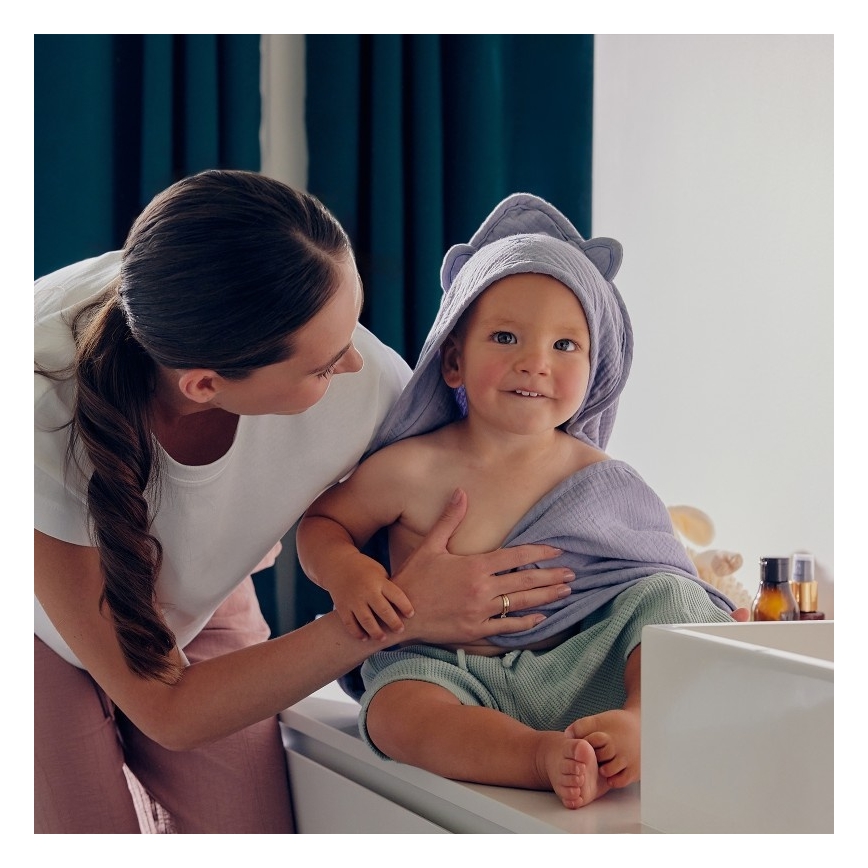 Lionelo - Laste kapuutsiga rätik MUSLIN HOODED TOWEL Grey Sky