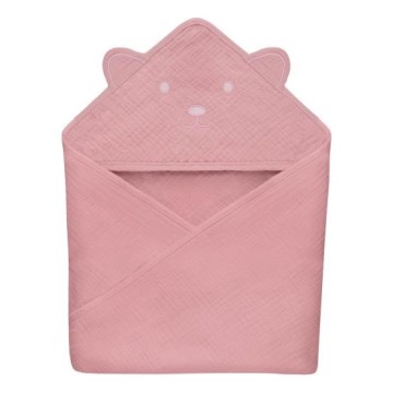 Lionelo - Laste kapuutsiga rätik MUSLIN HOODED TOWEL Pink Baby