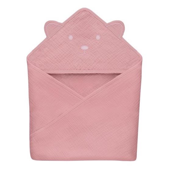 Lionelo - Laste kapuutsiga rätik MUSLIN HOODED TOWEL Pink Baby