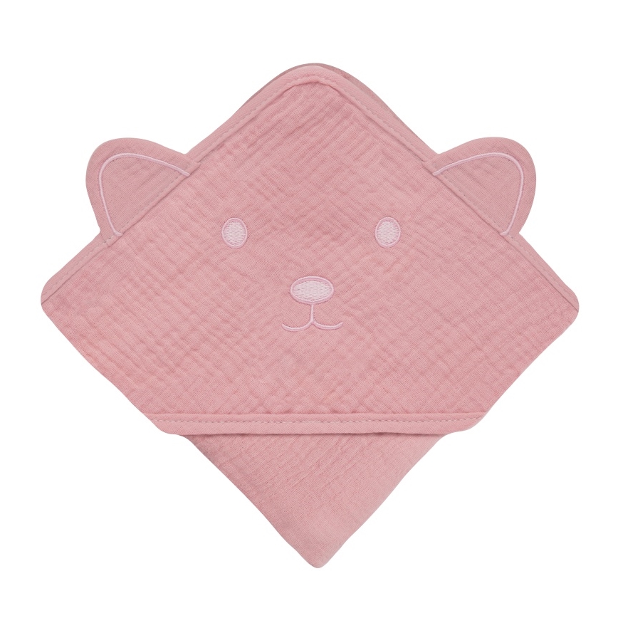 Lionelo - Laste kapuutsiga rätik MUSLIN HOODED TOWEL Pink Baby