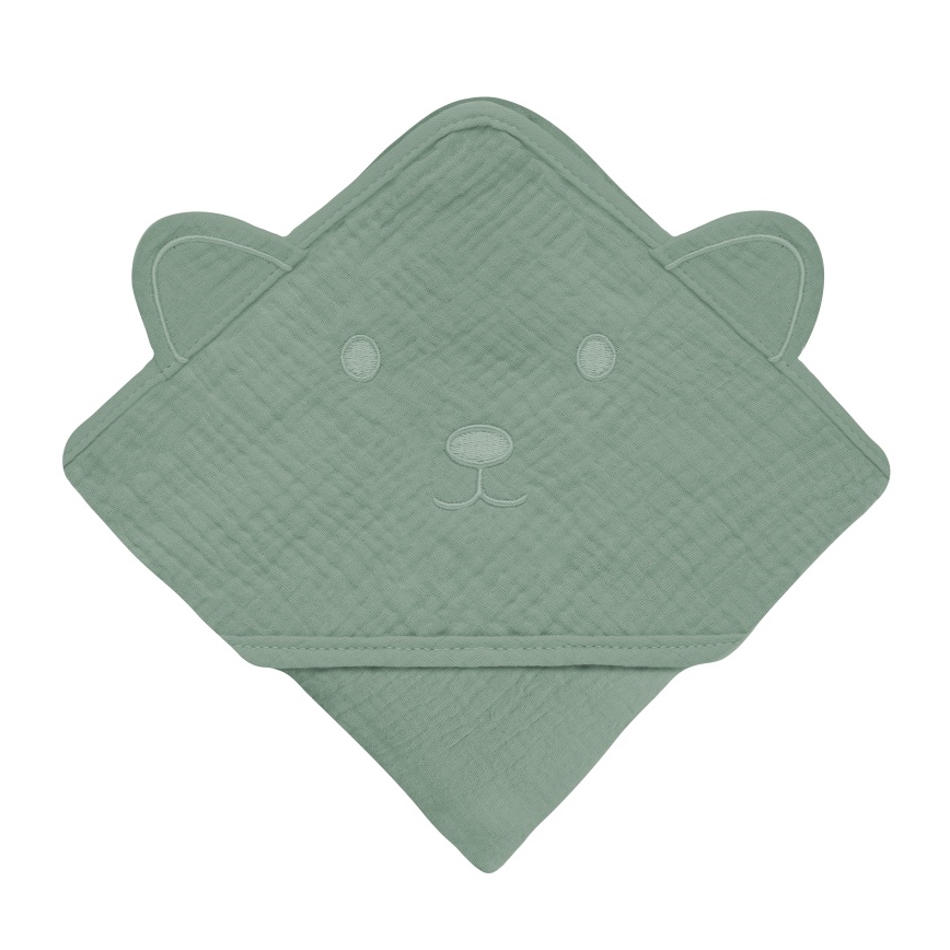Lionelo - Laste kapuutsiga rätik MUSLIN HOODED TOWEL Roheline Mets