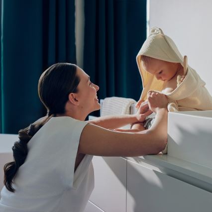 Lionelo - laste musliinist kapuutsiga rätik liivbeež