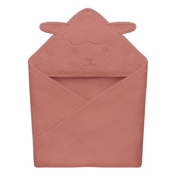 Lionelo - Laste rätik kapuutsiga MUSLIN HOODED TOWEL Punane Korall