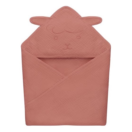 Lionelo - Laste rätik kapuutsiga MUSLIN HOODED TOWEL Punane Korall