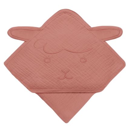 Lionelo - Laste rätik kapuutsiga MUSLIN HOODED TOWEL Punane Korall