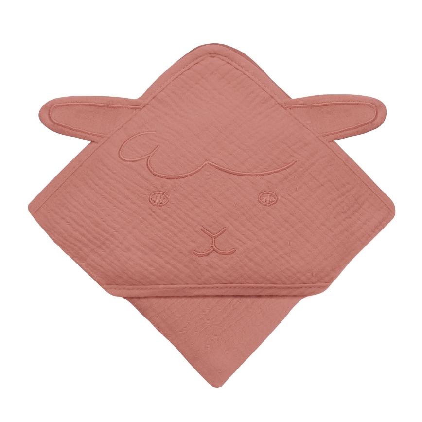 Lionelo - Laste rätik kapuutsiga MUSLIN HOODED TOWEL Punane Korall