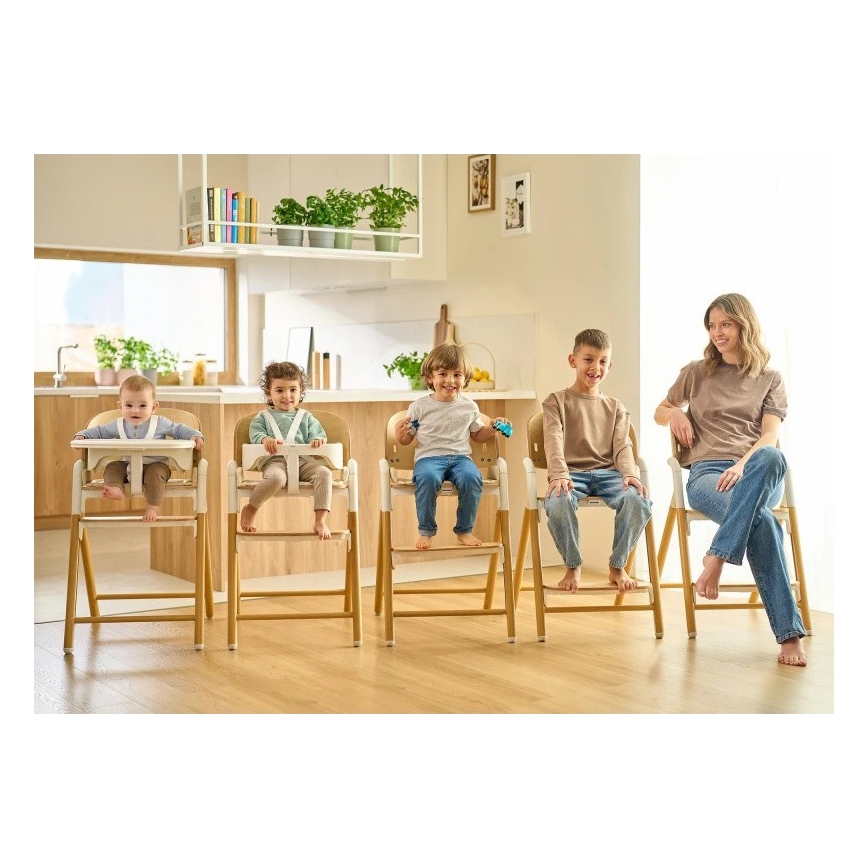 Lionelo - Laste söögitool 3-ühes CELIA Valge naturaalne puit