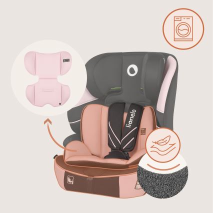 Lionelo - Laste turvatool LEVI FIX i-Size 76-150 cm beebiroosa