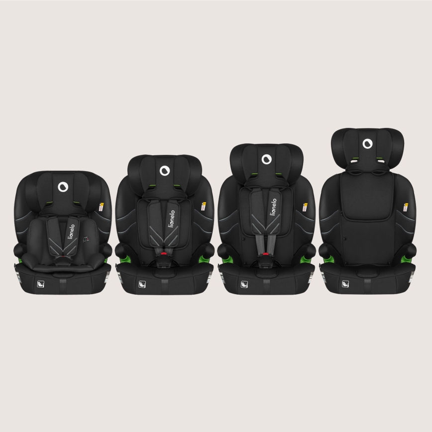 Lionelo - laste turvatool LEVI FIX i-Size 76-150 cm süsinikmust
