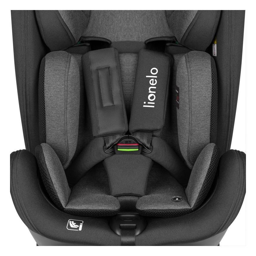 Lionelo - pööratav laste turvatool alusega HARPER i-Size 76-150 cm Black Carbon