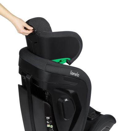 Lionelo - pööratav laste turvatool alusega HARPER i-Size 76-150 cm Black Carbon