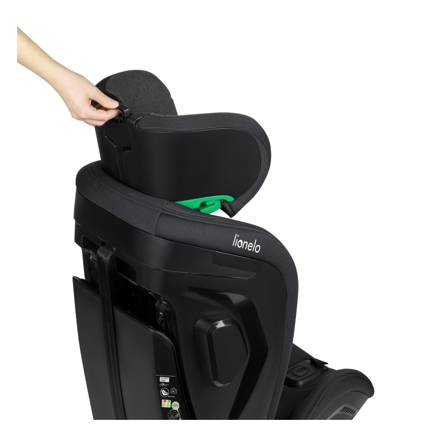Lionelo - pööratav laste turvatool alusega HARPER i-Size 76-150 cm Black Carbon