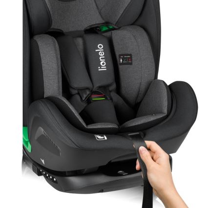 Lionelo - pööratav laste turvatool alusega HARPER i-Size 76-150 cm Black Carbon