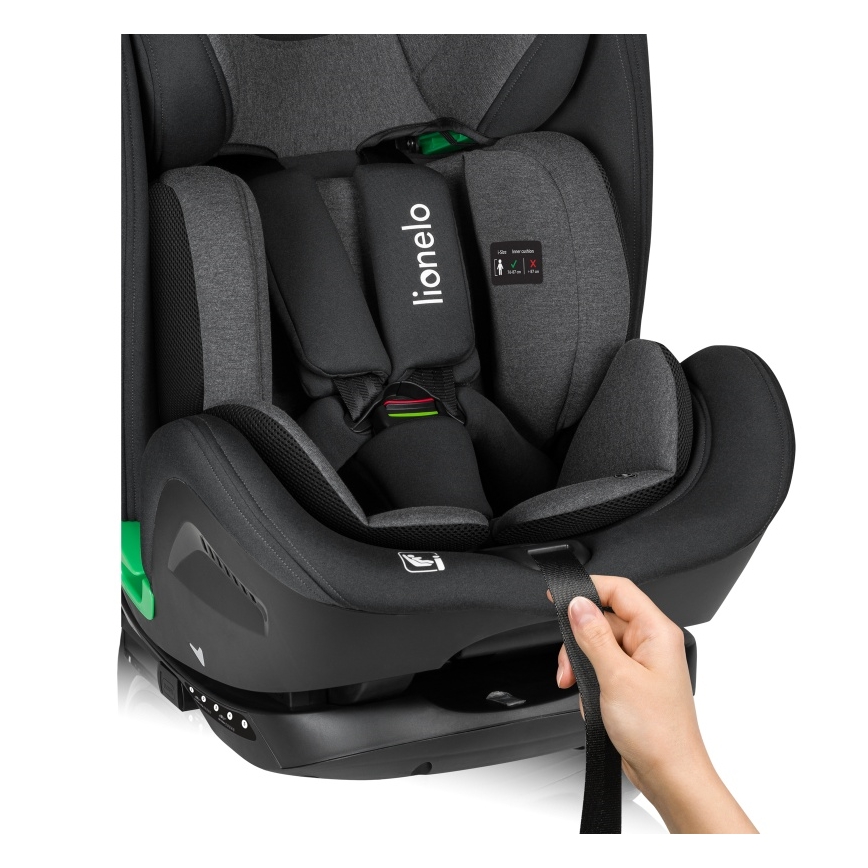Lionelo - pööratav laste turvatool alusega HARPER i-Size 76-150 cm Black Carbon