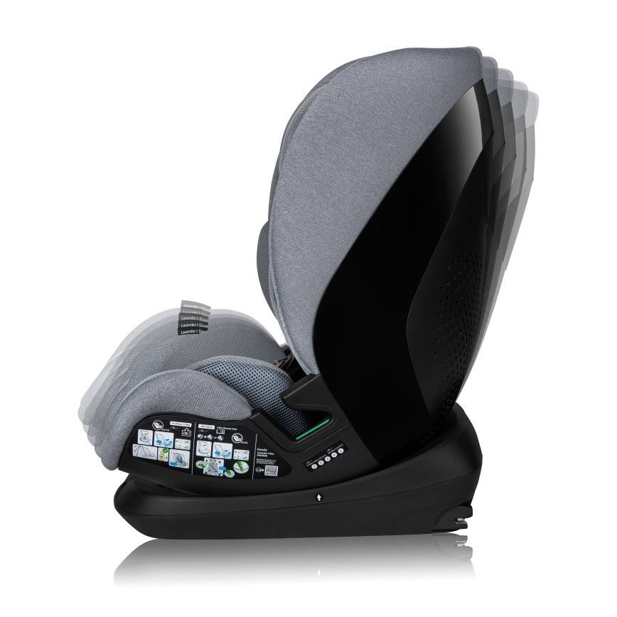 Lionelo - pööratav turvatool alusega LAVENDER i-Size 76-150 cm Grey Stone