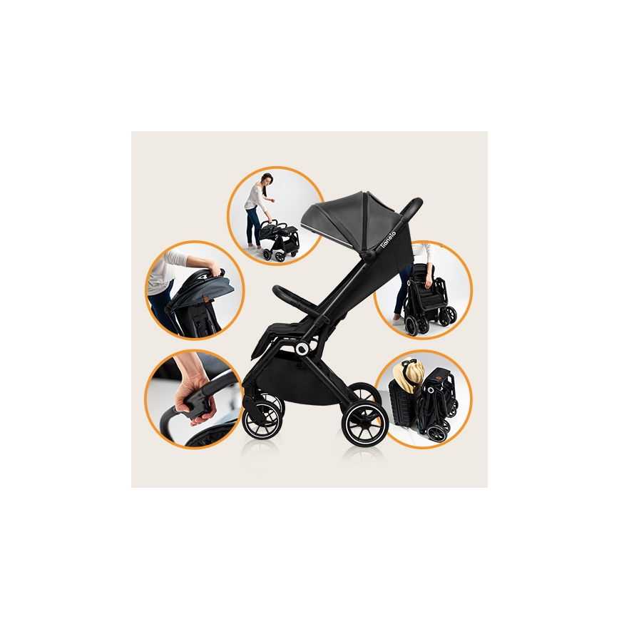 Lionelo - Sportlik jalutuskäru CLOE must/hall