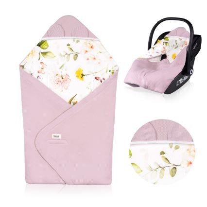 Lionelo - Turvatooli mähkimistekk TRAVEL SWADDLE 90x90 cm roosa lillemustriga