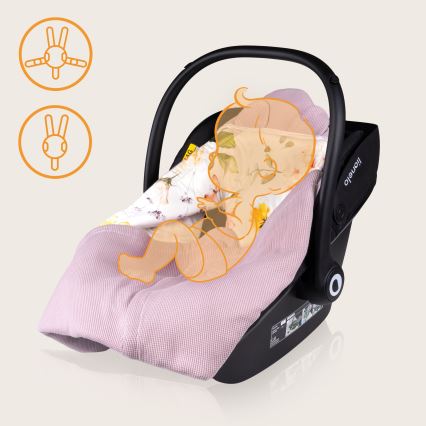Lionelo - Turvatooli mähkimistekk TRAVEL SWADDLE 90x90 cm roosa lillemustriga