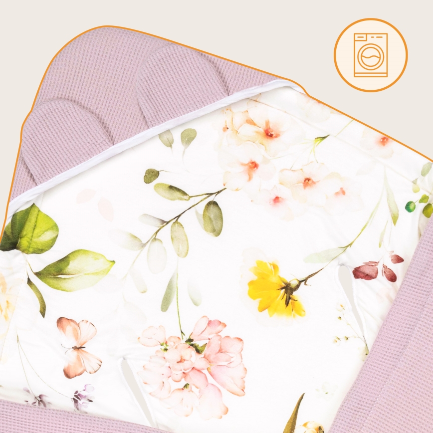 Lionelo - Turvatooli mähkimistekk TRAVEL SWADDLE 90x90 cm roosa lillemustriga