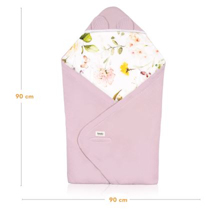 Lionelo - Turvatooli mähkimistekk TRAVEL SWADDLE 90x90 cm roosa lillemustriga