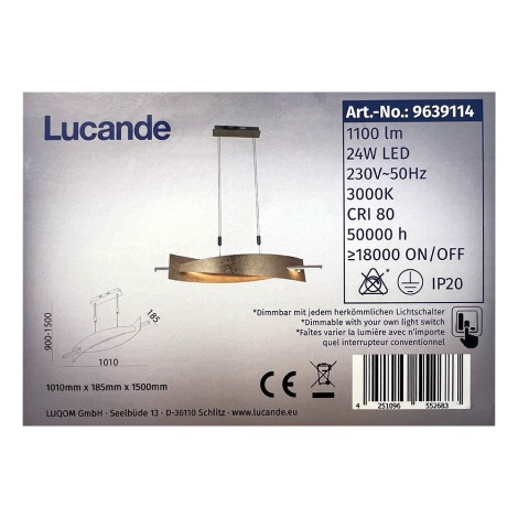 Lucande - LED Hämardatav lühter MARIJA LED/24W/230V