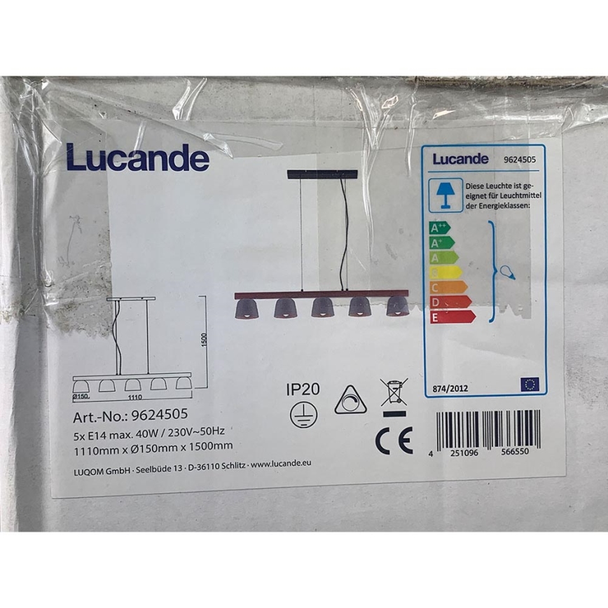 Lucande - Lühter KALINDA 5xE14/40W/230V betoon