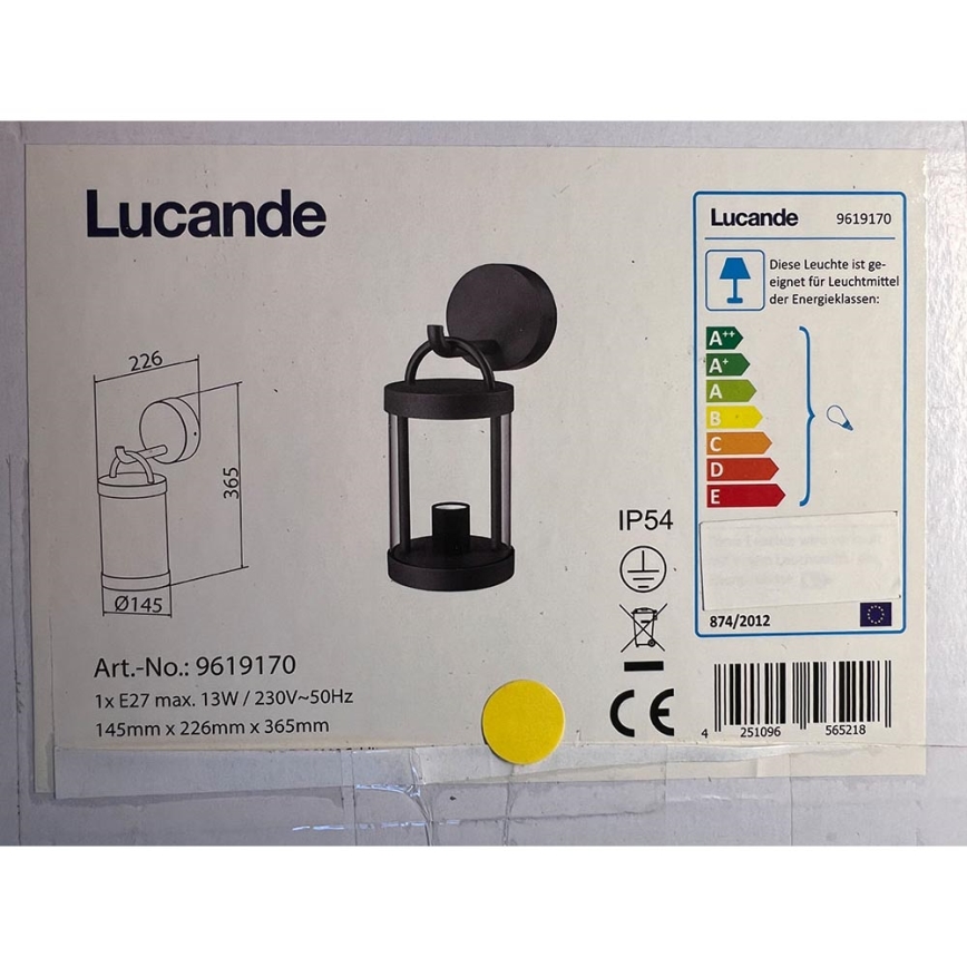 Lucande - Väli seinavalgusti CASSIAN 1xE27/60W/230V IP54