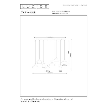 Lucide 05446/08/30 - Rippvalgusti kaabliga CHAYANNE 8xE14/10W/230V