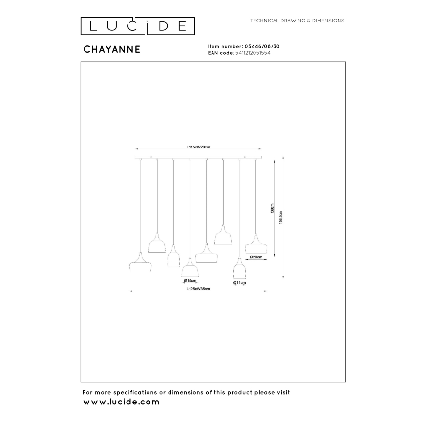 Lucide 05446/08/30 - Rippvalgusti kaabliga CHAYANNE 8xE14/10W/230V