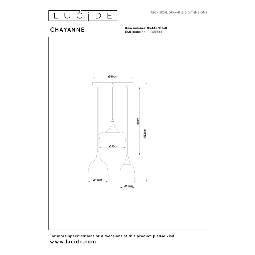 Lucide 05446/13/30 - CHAYANNE ripplühter kaabliga, 3xE14/10W/230V