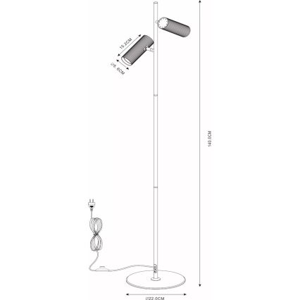 Lucide 09739/02/30 - Põrandalamp CLUBS 2xGU10/40W/230V must