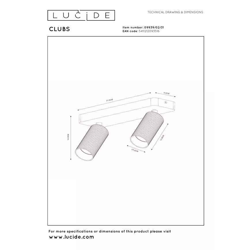 Lucide 09939/02/31 - Suunatav spottvalgusti CLUBS 2xGU10/40W/230V valge