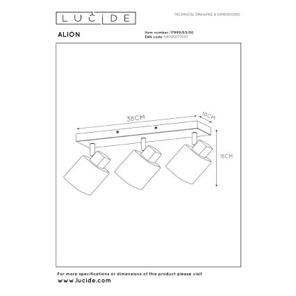 Lucide 17999/03/30 - suunatav valgusti ALION 3xE14/25W/230V