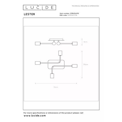 Lucide 21118/04/02 - Pinnapealne laelühter LESTER 4xE27/40W/230V kuldne