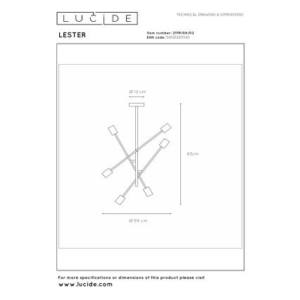 Lucide 21119/06/02 - Varrega lühter LESTER 6xE27/40W/230V