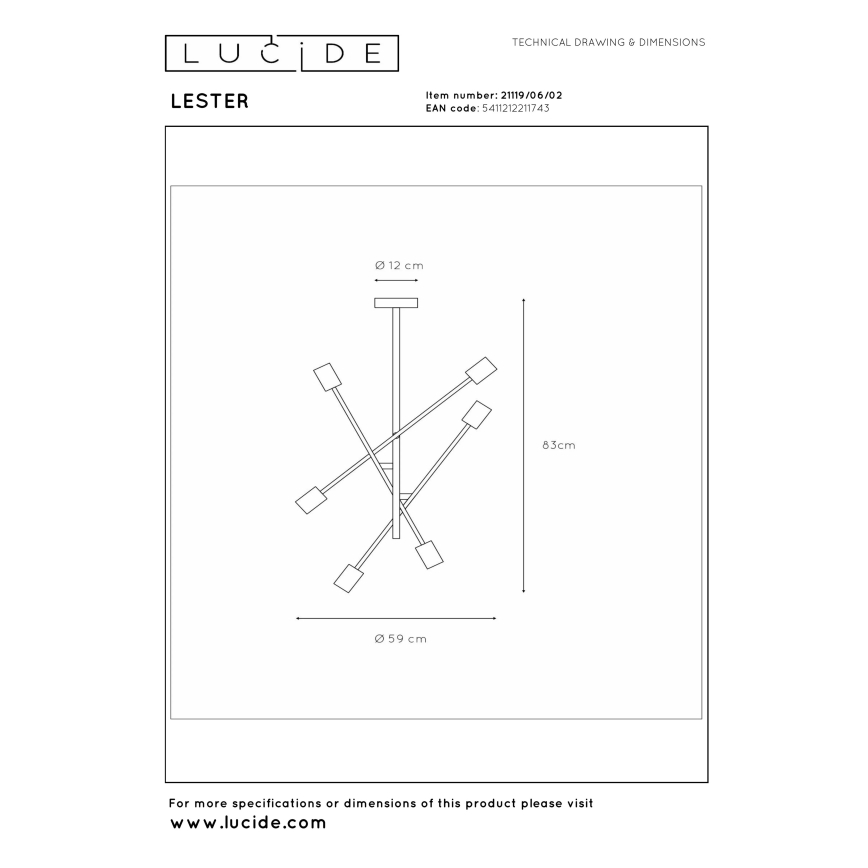 Lucide 21119/06/02 - Varrega lühter LESTER 6xE27/40W/230V