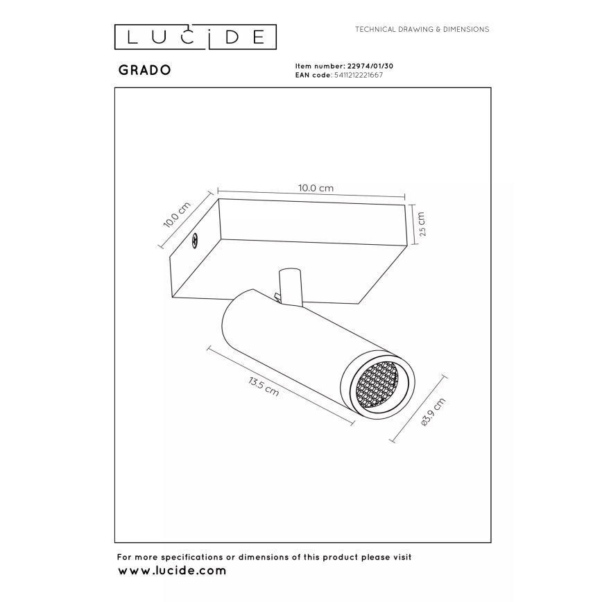 Lucide 22974/01/30 - GRADO suunavalgusti 1xGU10/40W/230V must
