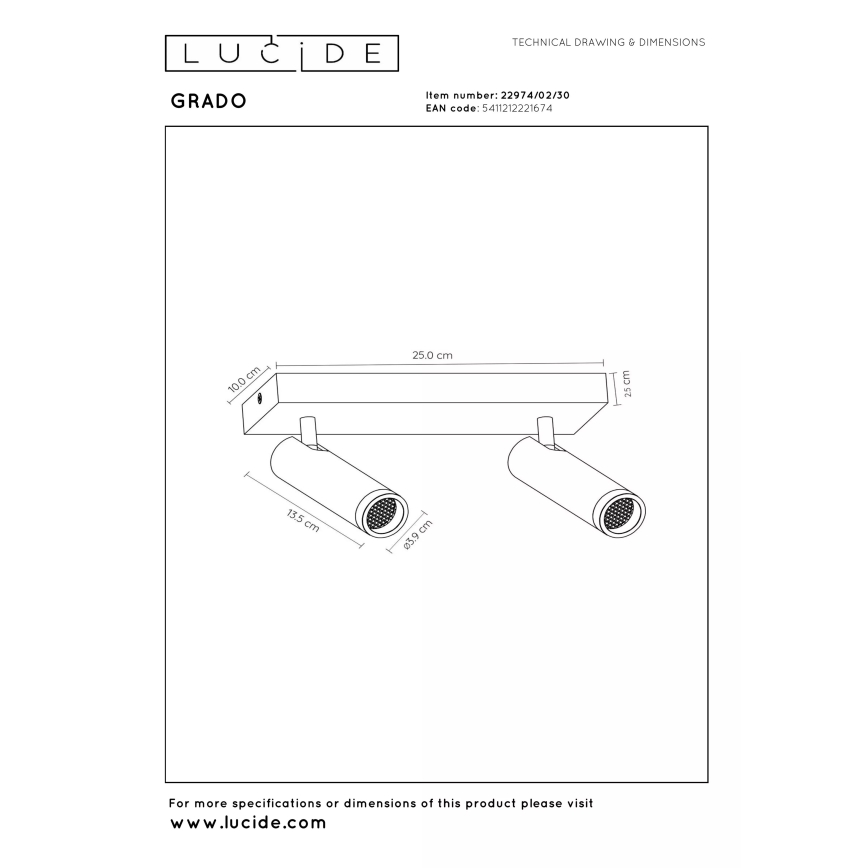 Lucide 22974/02/30 - GRADO punktvalgusti 2xGU10/40W/230V must
