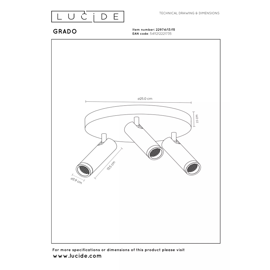 Lucide 22974/13/15 - GRADO suunavalgusti 3xGU10/40W/230V pruun/must