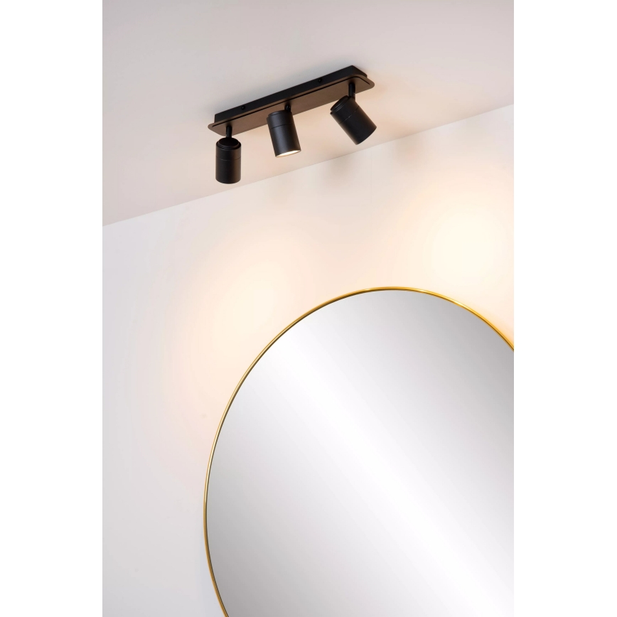 Lucide 26958/15/30 - LED Hämardatav vannituba Kohtvalgusti LENNERT 3xGU10/5W/230V IP44 must