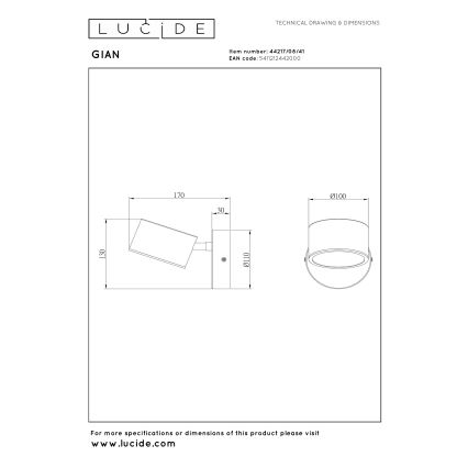 Lucide 44217/08/41 - LED seinasihtvalgusti GIAN LED/9W/230V must