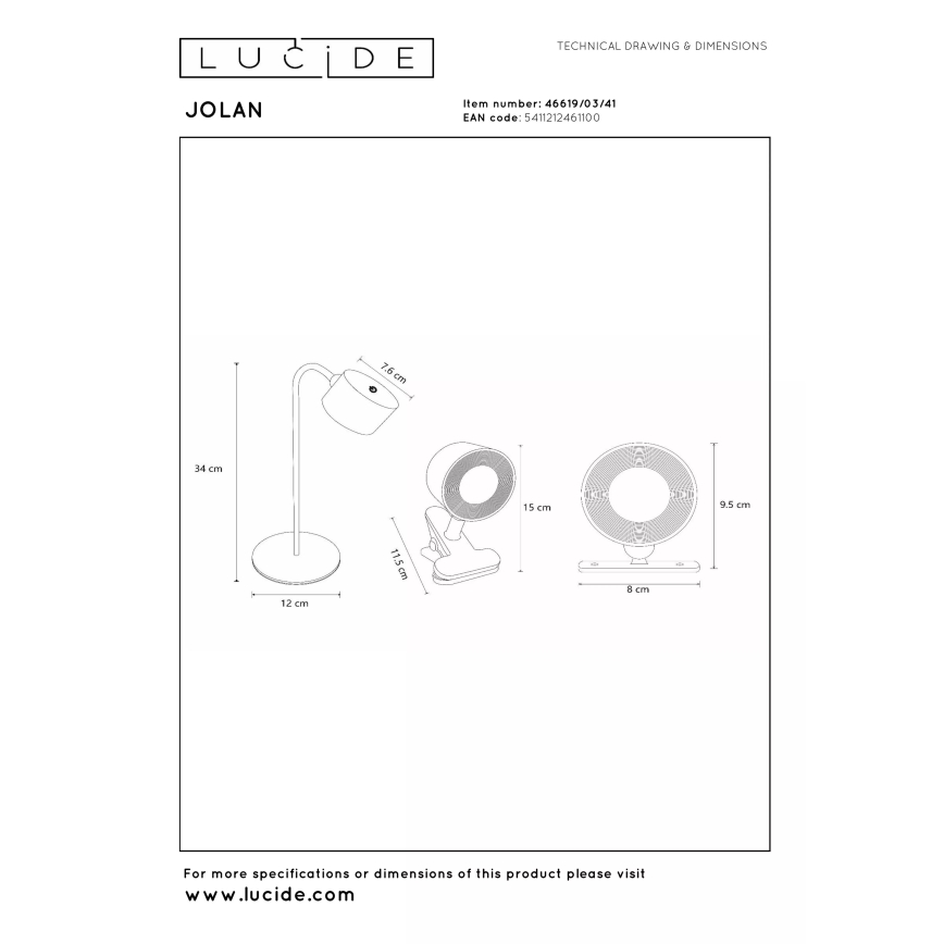Lucide 46619/03/41 - LED hämardatav laetav laualamp JOLAN LED/3,5W/5V