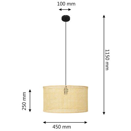 Lühter ALBA 1xE27/15W/230V d. 45 cm rotang/must