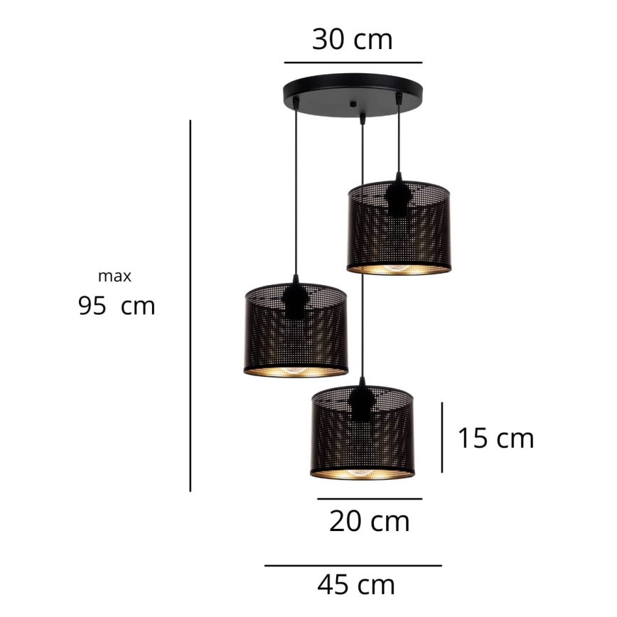 Lühter ALDO 3xE27/60W/230V d. 45 cm must