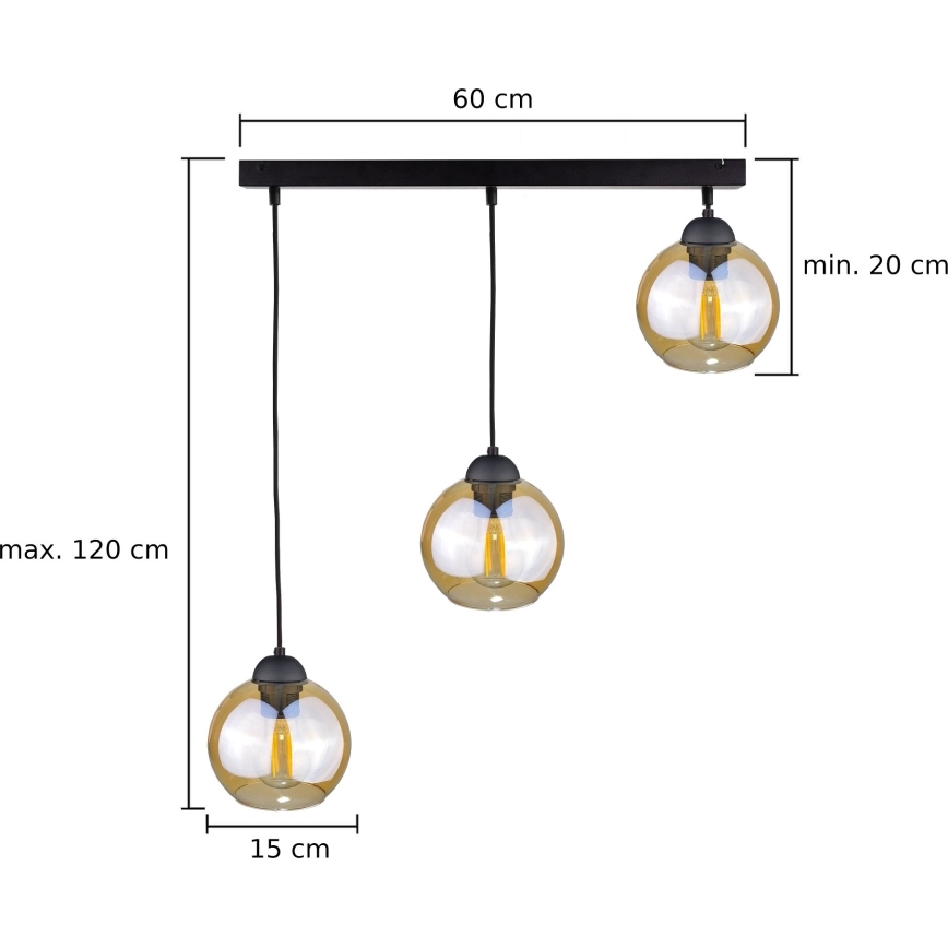 Lühter AMBRE BLACK 3xE27/60W/230V must/suitsune pruun