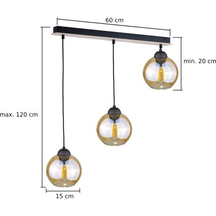 Lühter AMBRE WOOD 3xE27/60W/230V