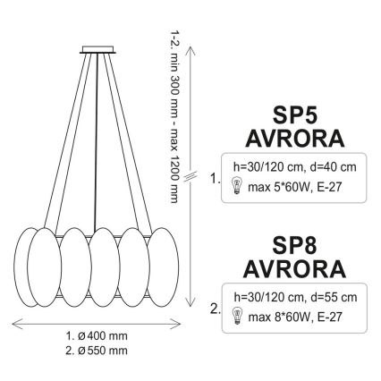 Lühter AURORA 5xE27/60W/230V