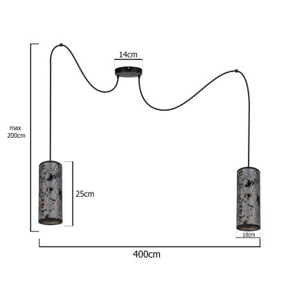Lühter AVALO 2xE27/60W/230V ämblik hall/must